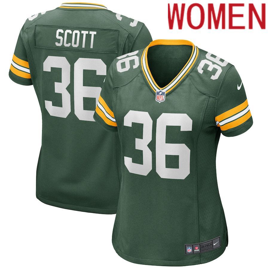 Women Green Bay Packers #36 Vernon Scott Nike Green Game NFL Jersey->women nfl jersey->Women Jersey